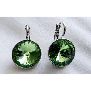 NEW! Swarovski Element LightGreen 15mm Earrings Party Simple Sparkling Leverback